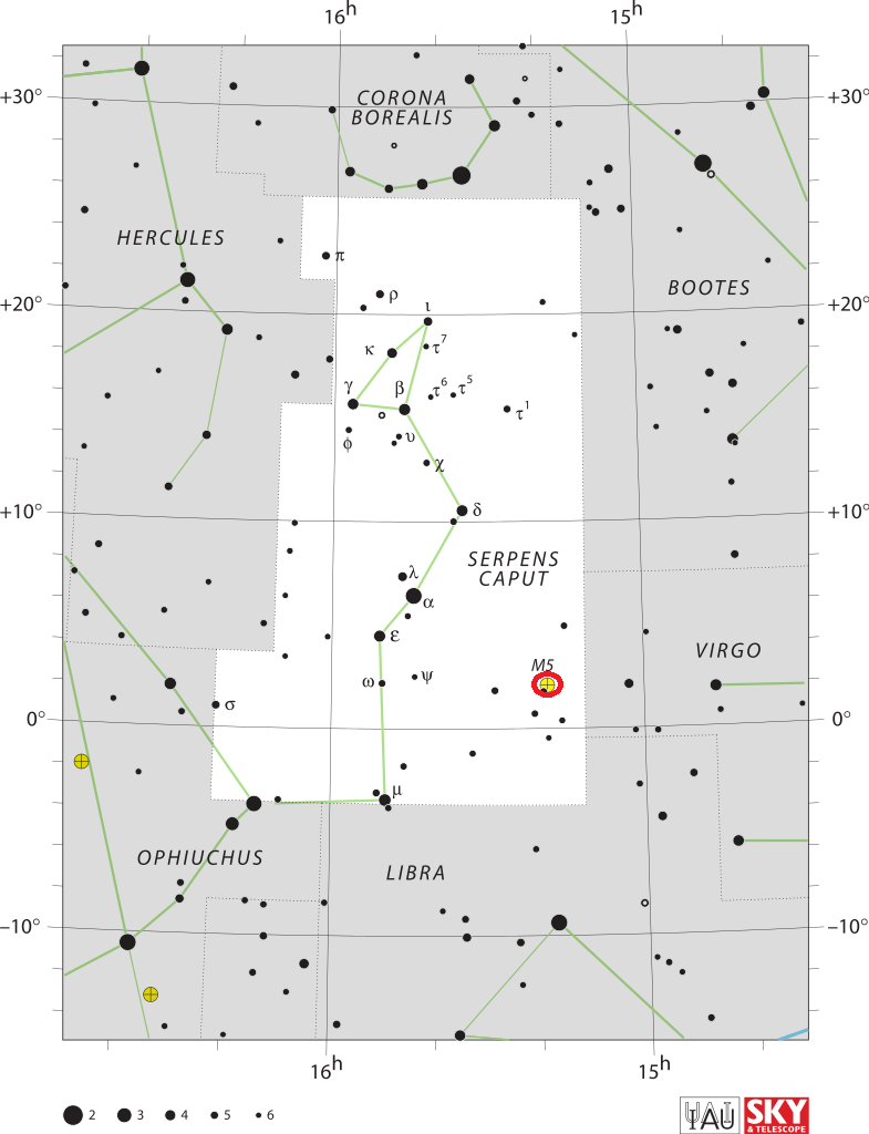 find messier 5,messier 5 map,serpens caput map