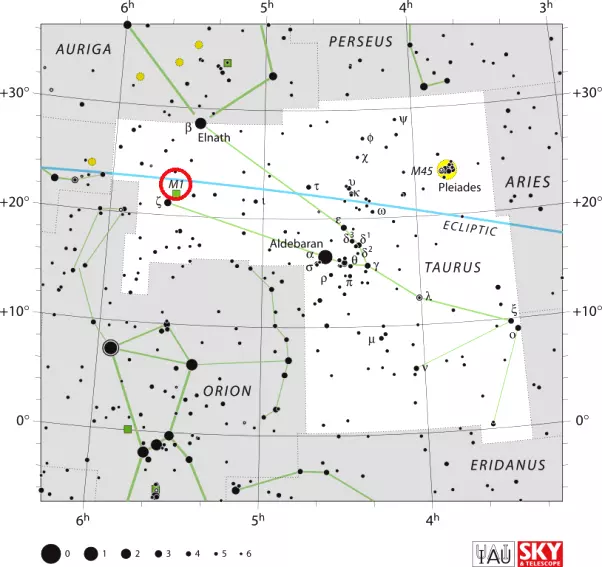 m1 nebula loation,crab nebula location,how to find crab nebula,where is m1
