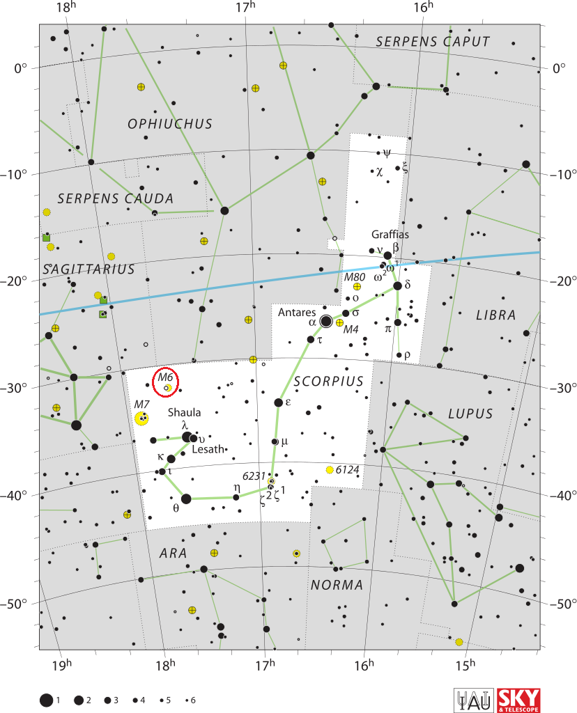 find messier 6,butterfly cluster location