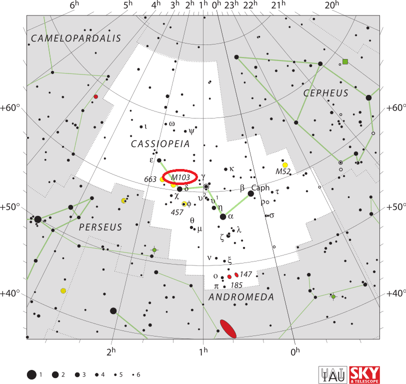 m103 location,find messier 103,where is messier 103