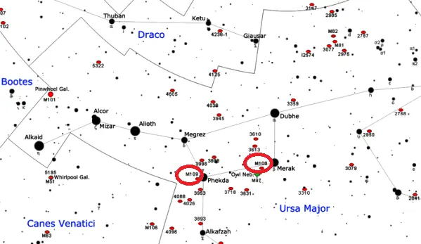 how to find m108,where is m109 in the sky