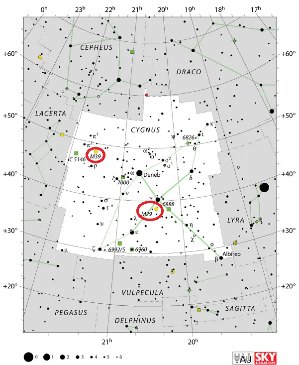 how to find m29,where is m39 in the sky