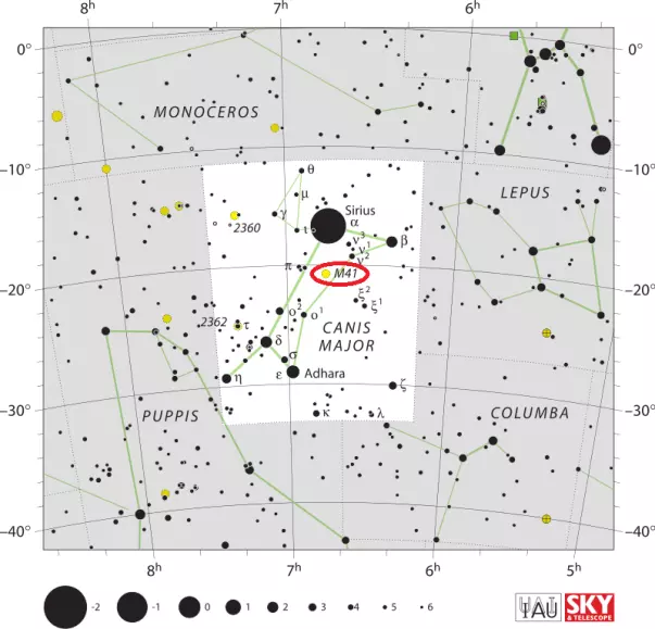 how to find m41,where is m41 in the sky