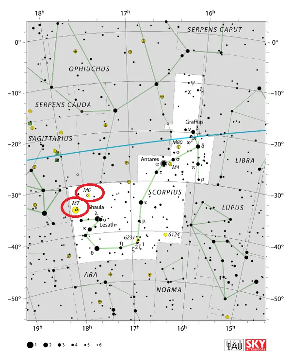 how to find m6 and m7 in the sky