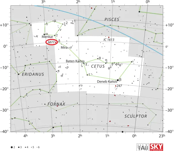 squid galaxy location,how to find m77