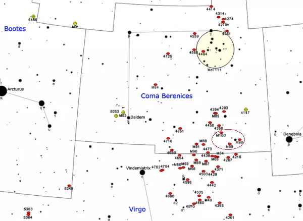 how to find m98,m99 location,where is m100 in the sky